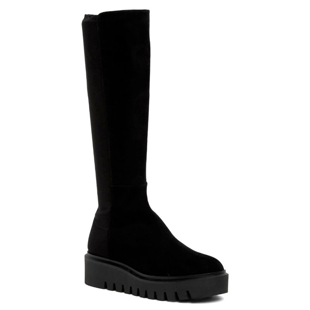 Stuart Weitzman Chalet Lug City Womens Stretch Suede Knee High Boots Black US 9